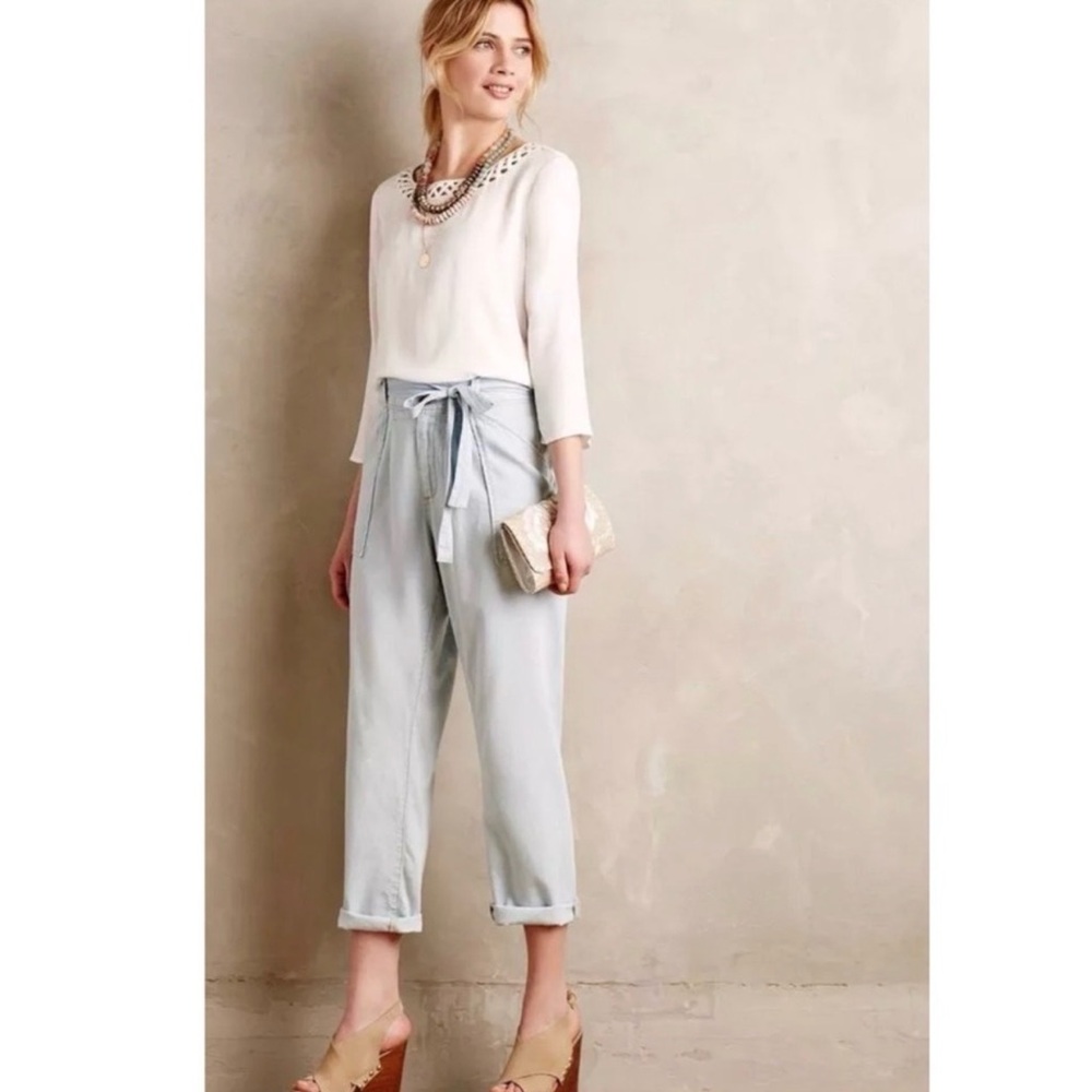 Current/Elliott Newsboy Ice Blue Trouser Pants vintage paper bag waist 26